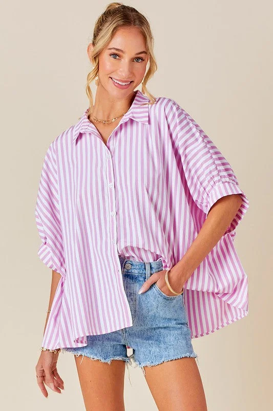 women's cold-shoulder dressesClassic Love Pink Striped Top