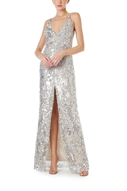 Cold-Shoulder DressSilver Sequin Slip Gown