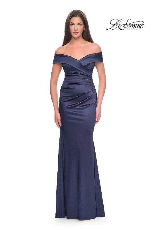 women's breathable dressesLa Femme 31621 Straight Satin Gown