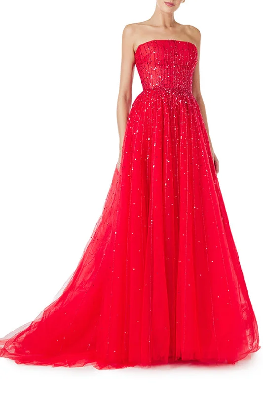 women's maximalist dressesStrapless Embroidered Tulle Gown