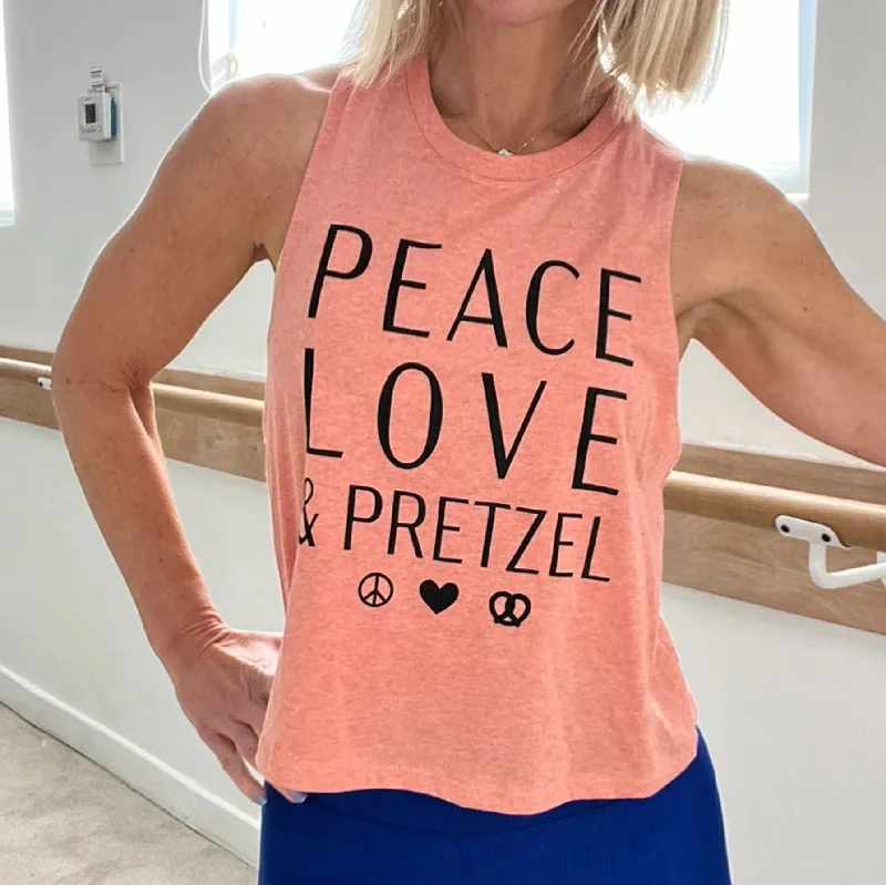 women's tops for creating capsule wardrobesPeace Love and Pretzel Crop Tank