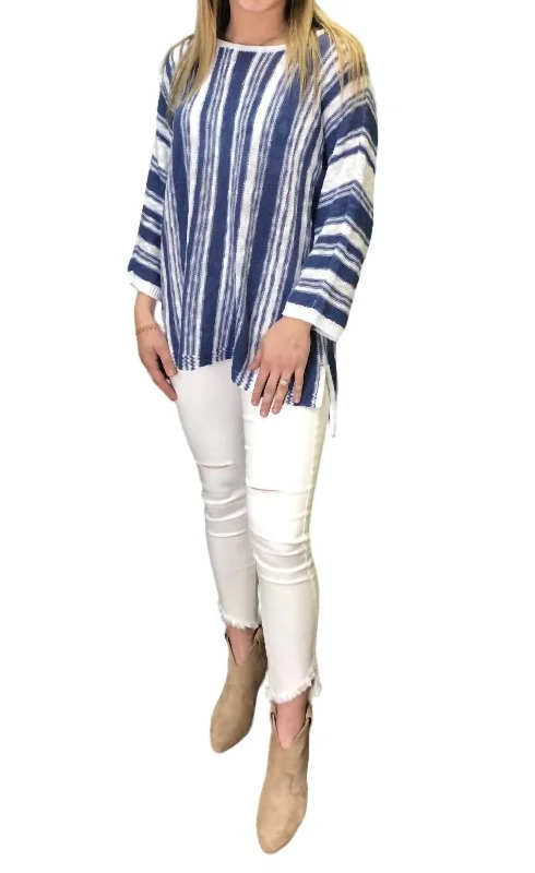 Patterned Cashmere Sweaters3/4 Stripe Sweater In Blue