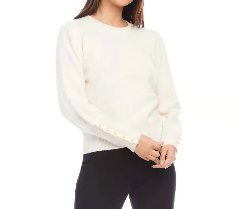 Plus-Size Pullover Chunky SweatersButton Sleeve Sweater In Cream