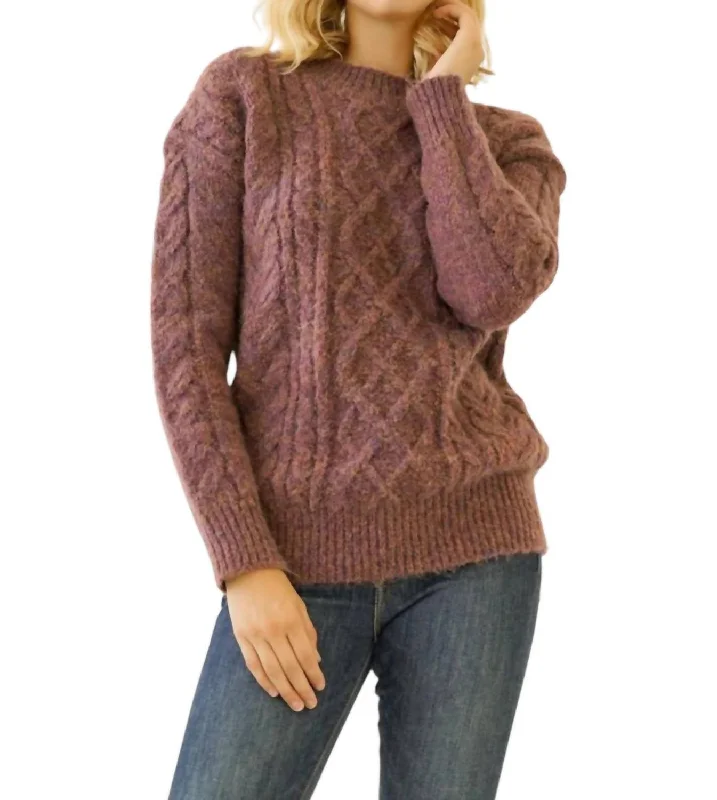 Funky Hooded SweatersCable Knit Sweater In Brown