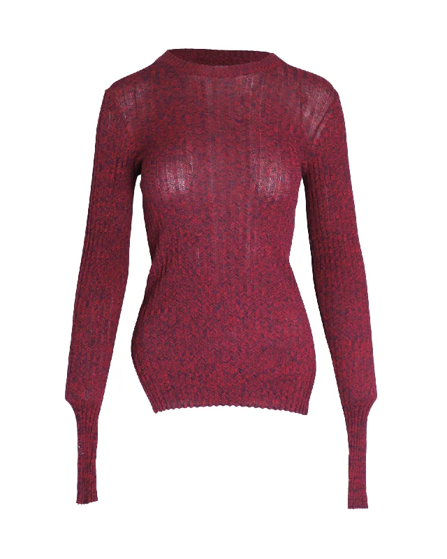 Custom Flannel-Lined SweatersCeline Ribbed Sweater in Burgundy Cotton