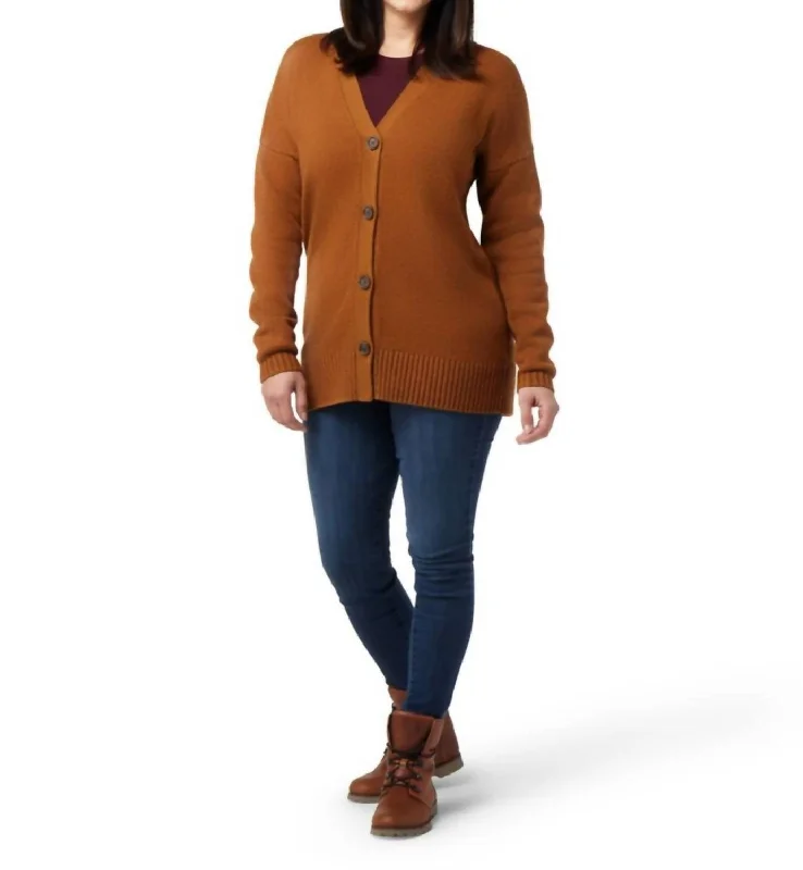 Plus-Size Flannel SweatersCozy Lodge Merino Wool Boyfriend Cardigan Sweater In Acorn Heather