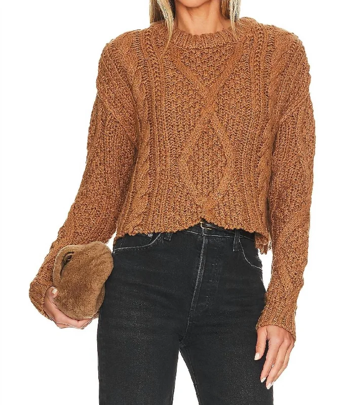 Fashionable SweatersCutting Edge Cable Sweater In Camel