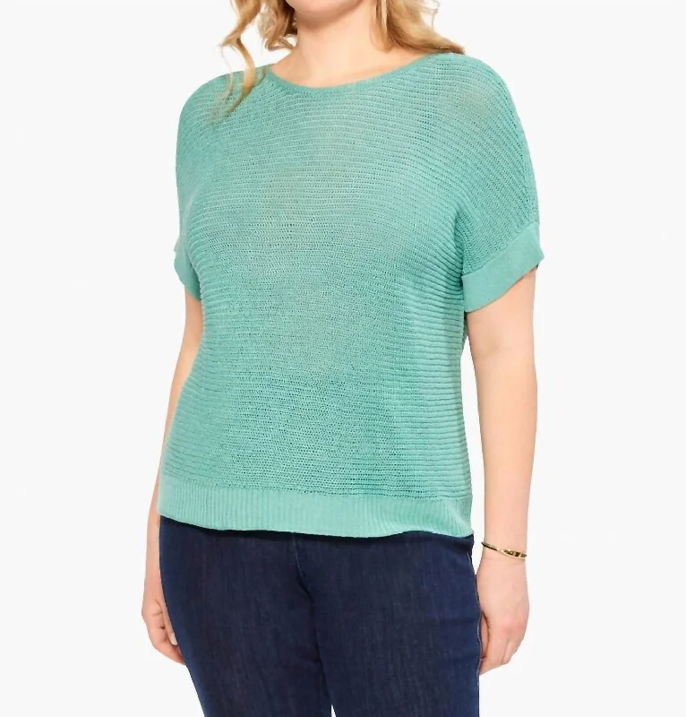 Retro Crewneck SweatersEasy Sleeve Summer Sweater In Dusty Aqua