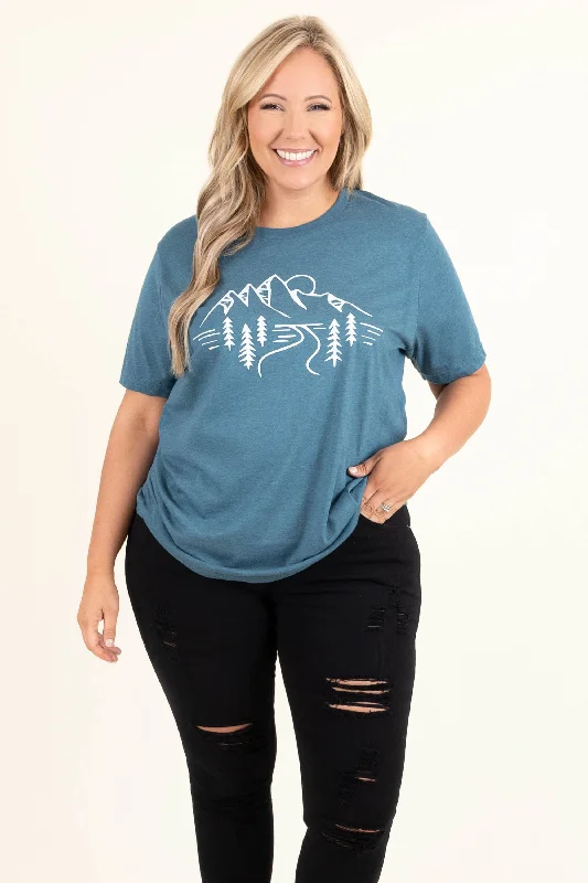 women's tops with sheer overlaysExploring Nature Tee, Heather Deep Teal