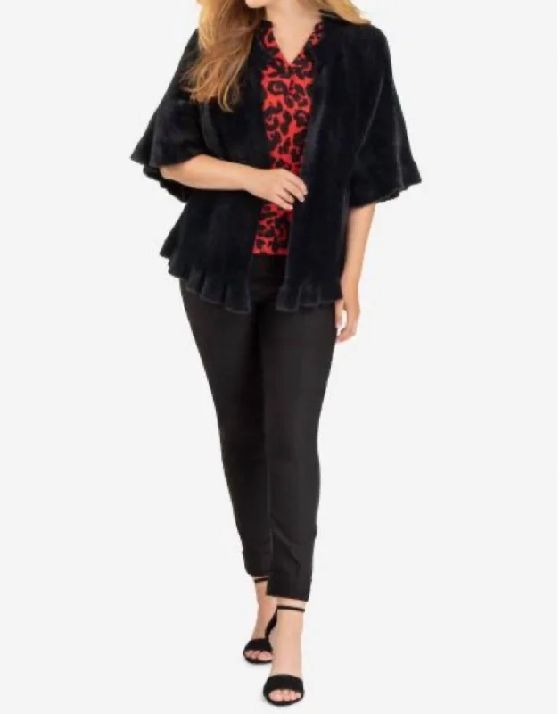 Affordable Women's SweatersEyelash Flounce Cardigan In Black