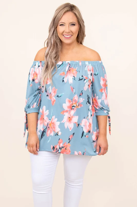 women's tops with cold-shoulder cutsIn Good Faith Top, Blue