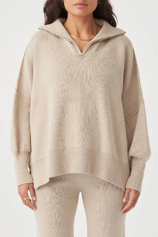 Chunky SweatersLondon Zip Sweater In Taupe