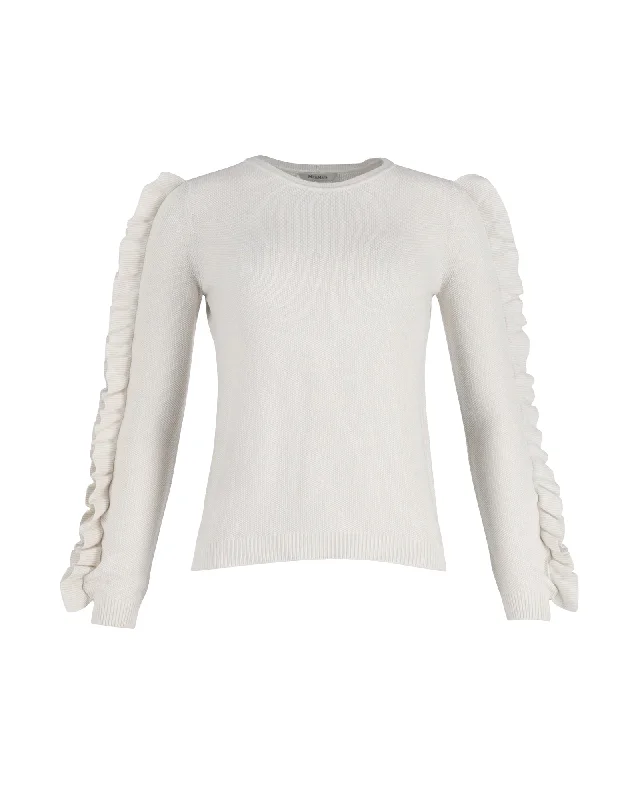 Fashionable Funky Hooded Cashmere SweatersMax Mara Ruffled Sleeve Sweater in White Cotton