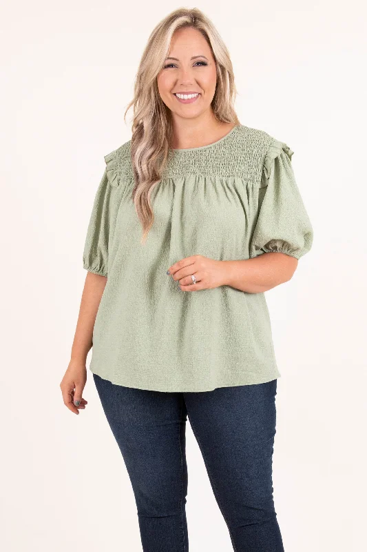 women's tops with ruffled hemsNot So Typical Top, Green