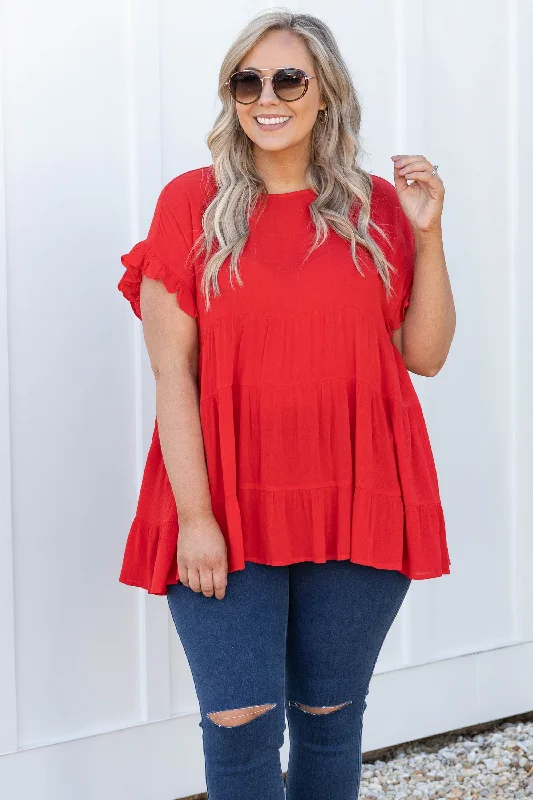 women's tops for evening soireesRight Back At Ya Top, Tomato Red