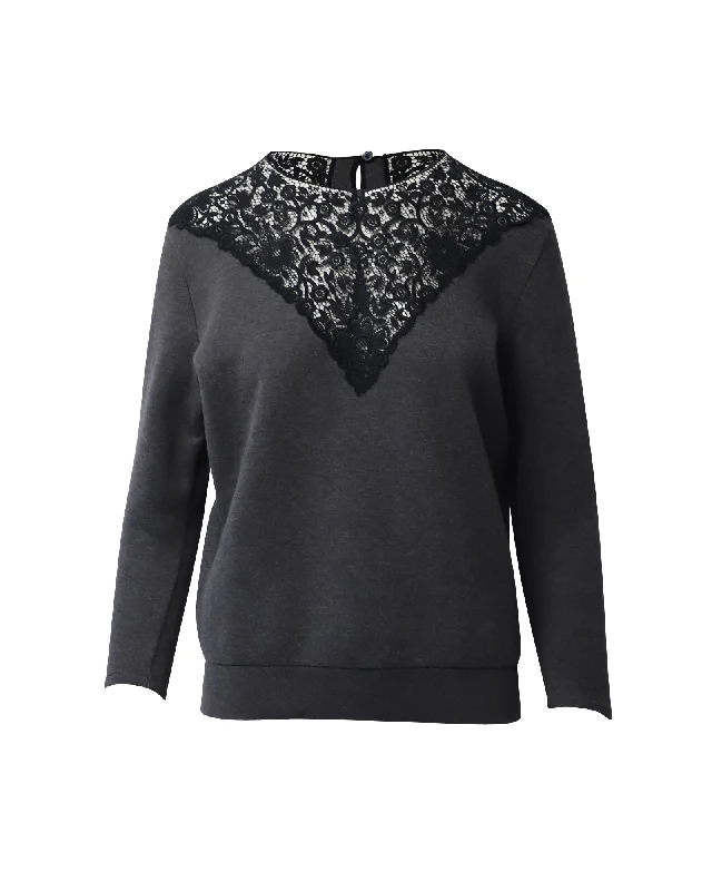 Cardigan SweatersStella Mccartney Lace-Trimmed Sweater in Dark Grey Cotton