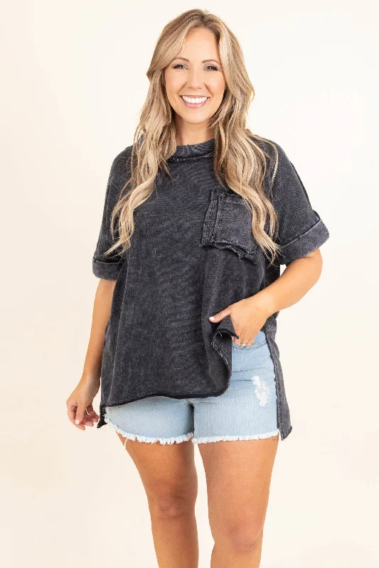 women's tops for those who want to create outfits that are both trendy and timelessTaking A Dip Top, Blue-Grey Mineral Wash