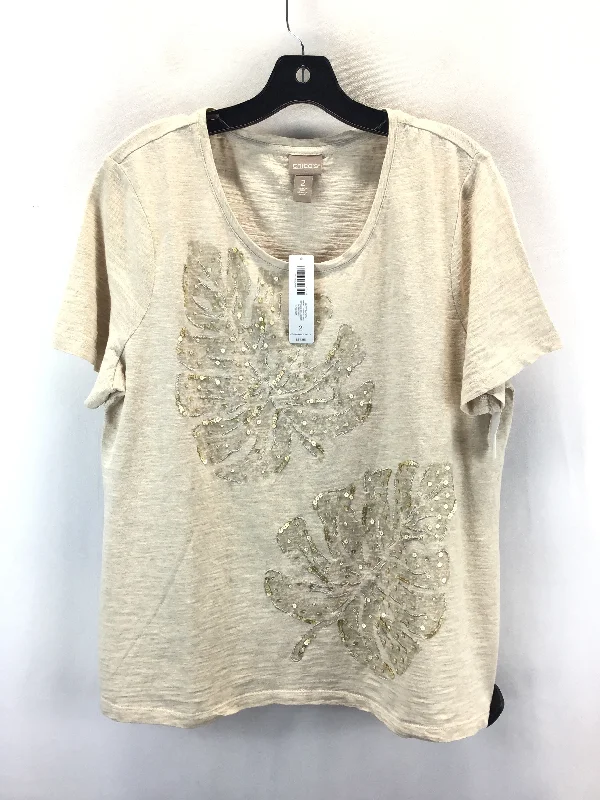 women's tops with unique designsTop Short Sleeve By Chicos In Beige, Size: L