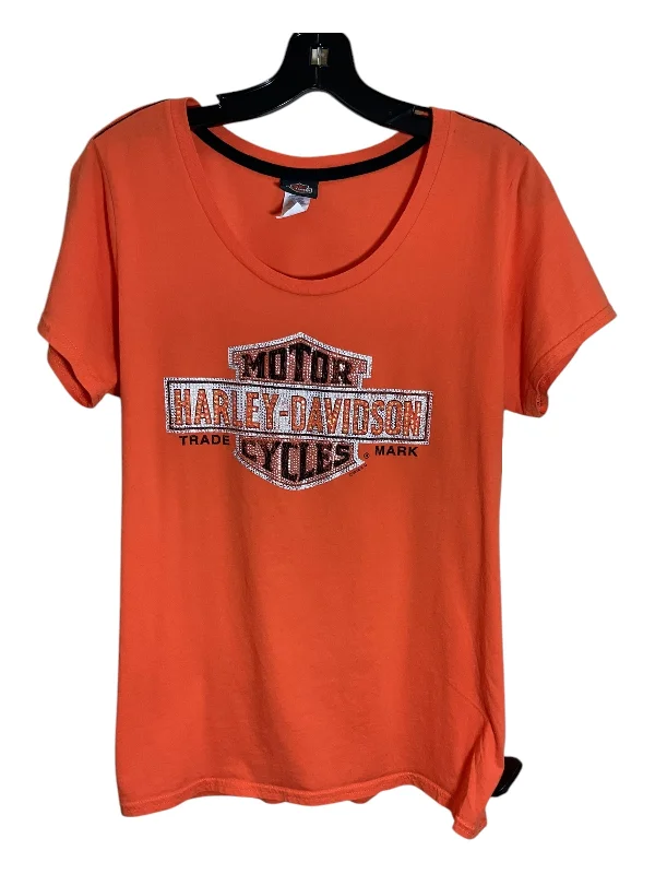 women's tops for date nightsTop Short Sleeve By Harley Davidson In Orange, Size: Xl