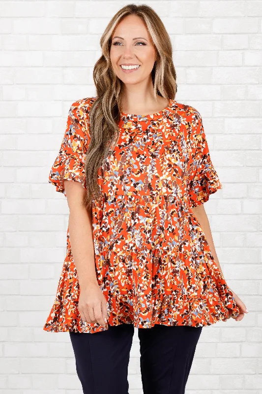 women's tops for those who love to mix and match prints and patternsWhat A Day Top, Orange