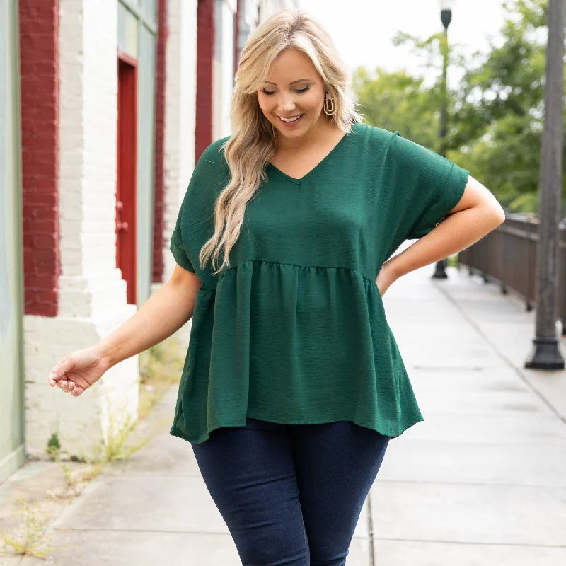 women's tops for those who want to show off their figure in a flattering wayWide Eyed Gaze Top, Hunter Green