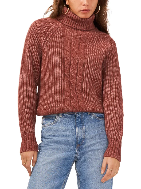 Elegant SweatersWomens Knit Ribbed Trim Turtleneck Sweater